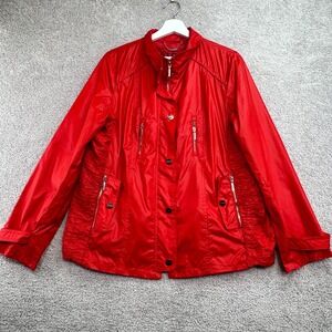 Punt Roma Sport Jacket Womens 16 Red Logo Ruched Side Mock Neck Snap Full Zip